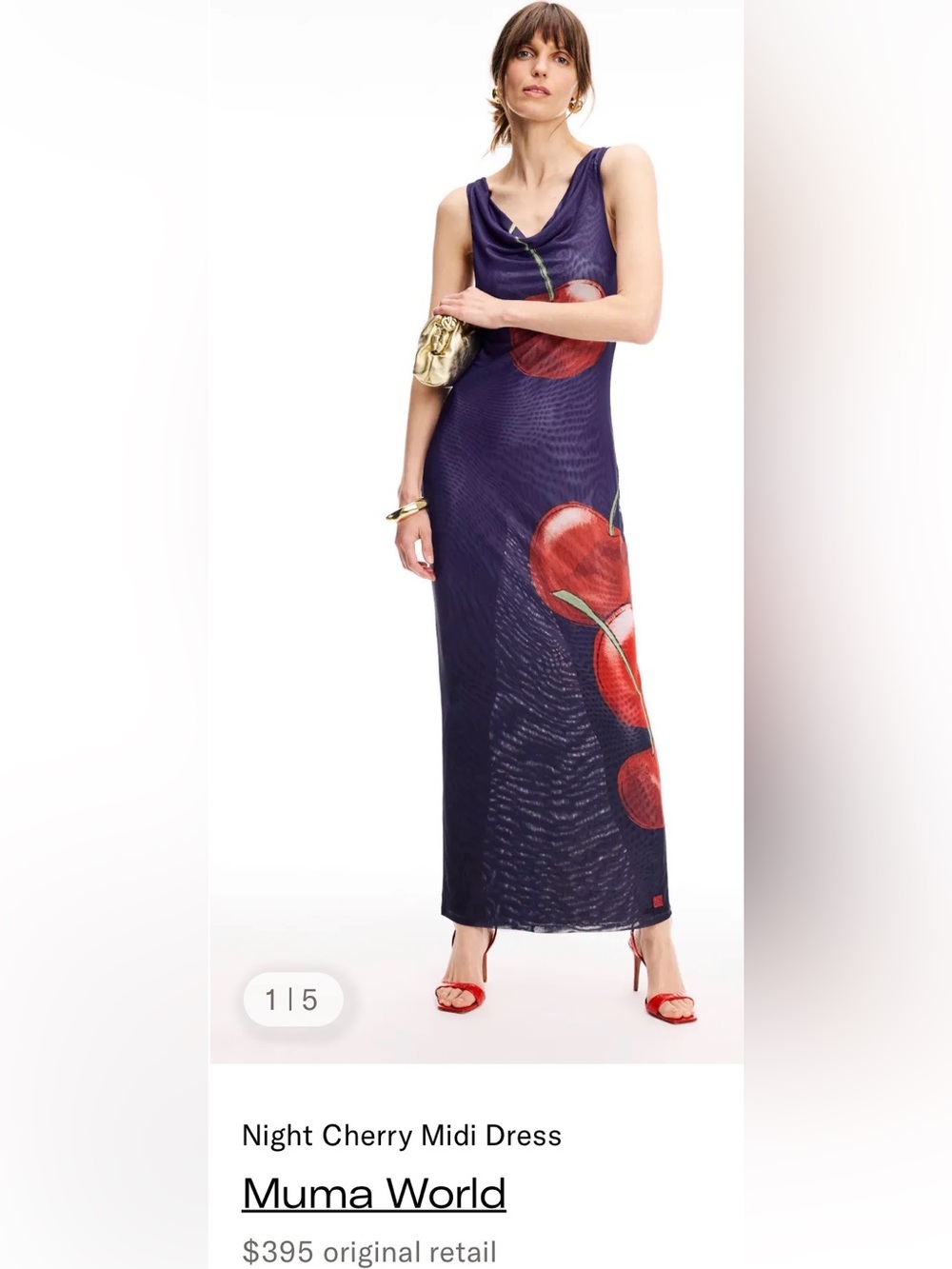 Night Cherry Midi Dress - Navy with Red Cherry Print 🍒
